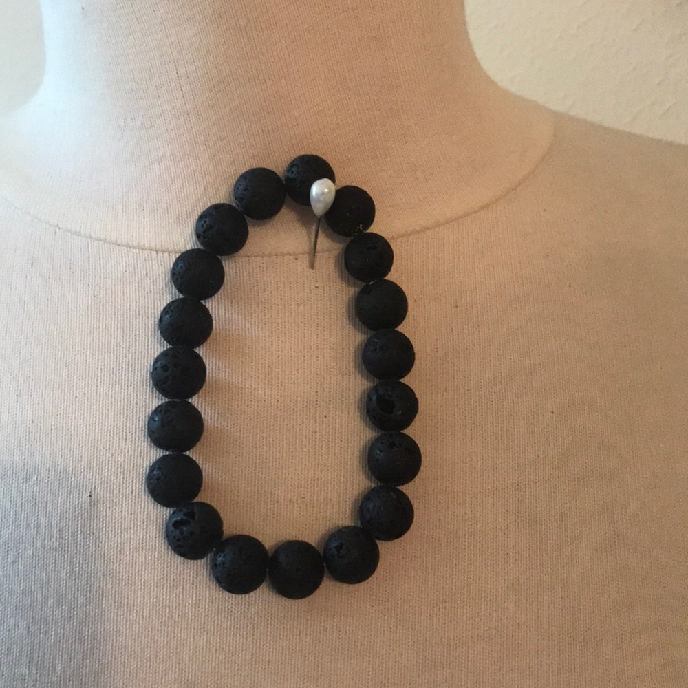 Large Black Lava Beaded Bracelet 🖤